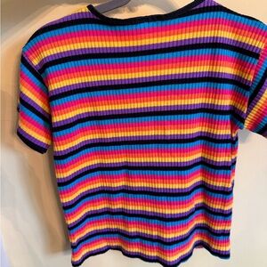 Vintage 90s 80s Rainbow Striped Top knit waves made in USA size small